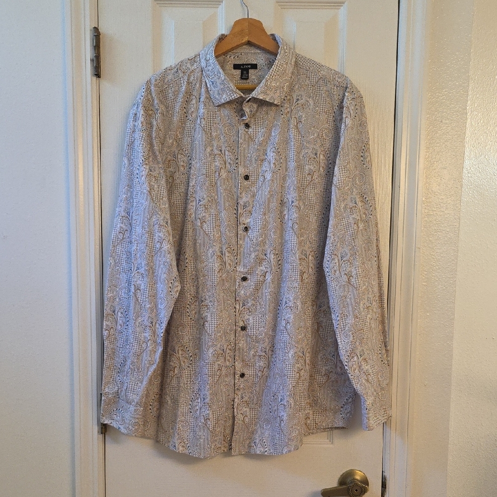 Alfani Men's Cream Patterned Button Down Shirt XXL
